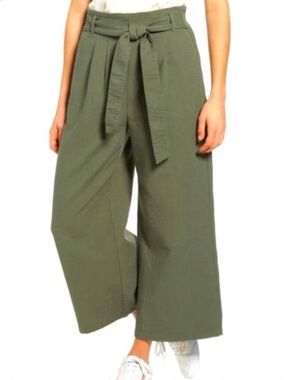 BP. (Nordstrom) Paperbag Wide-Leg Cropped Pants Olive Green Hue Sz Medium